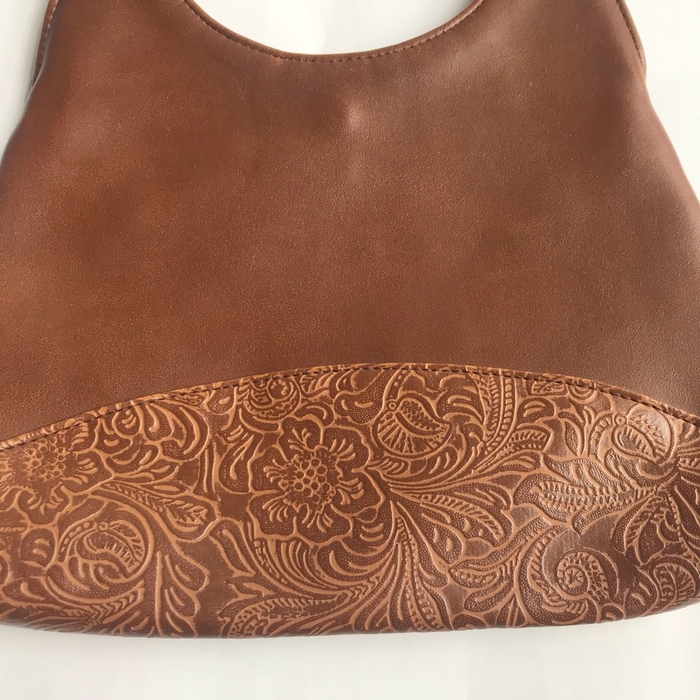 Brown vegan shoulder bag with floral emboss/ studs - Picture 4 of 7